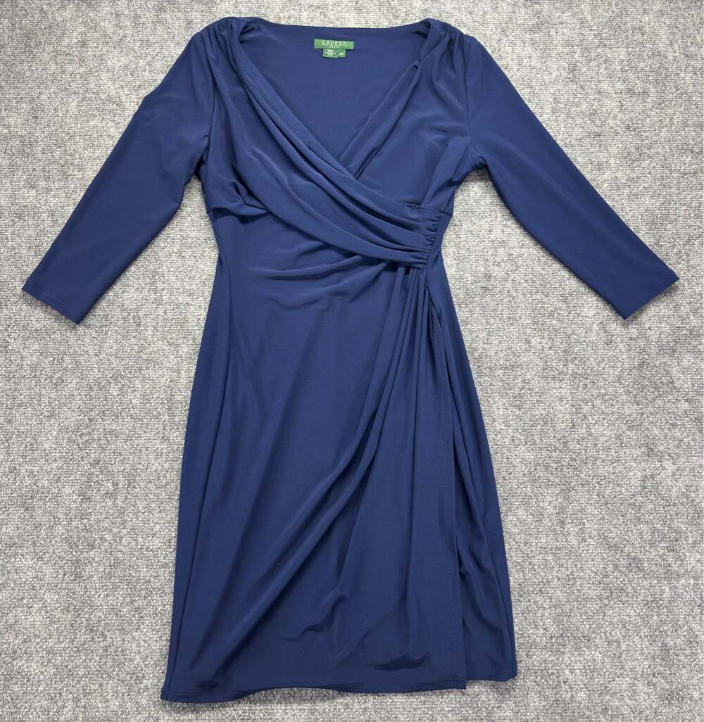 Lauren by Ralph Lauren Navy Blue Faux-wrap Dress